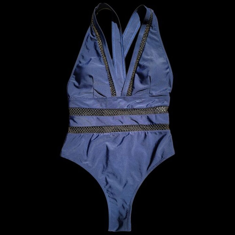 One Piece w/ Cutouts Thick Straps, Blue & Black Accents, Size XL